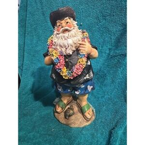 Warm Weather Santa Flipflops Cowboy Hat and Lei 5.5" Tall Resin Statue